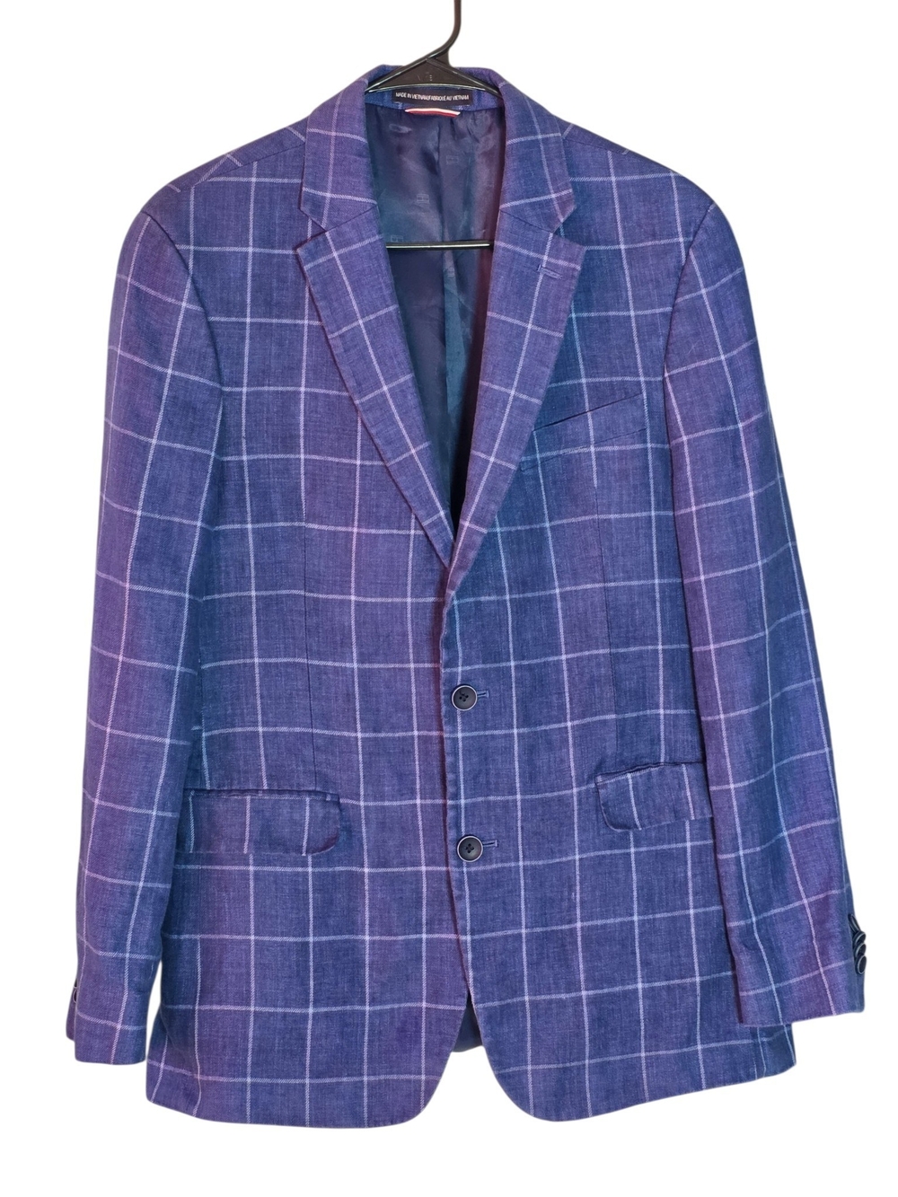 Tommy Hilfiger Mens 40R Blue Plaid Windowpane Two Button Blazer Sport Coat